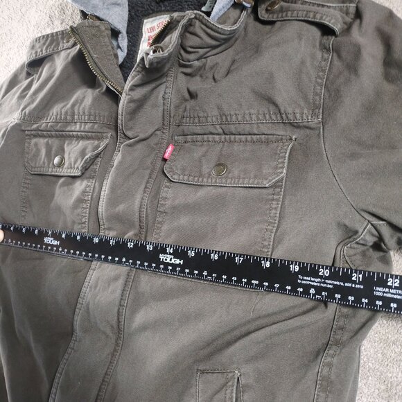 Levi’s Sherpa Lined Hooded Military Jacket Mens M Olive Green Workwear Winter - Picture 7 of 13